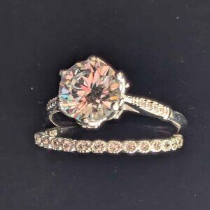 925 Sterling Silver Wedding Ring & Engagement Ring 1 Carat CZ & surround Size 7